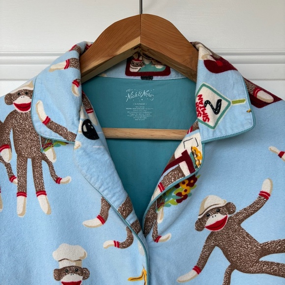 •Nick & Nora• Sock Monkey Pattern Pajama Set - Size Large - Picture 4 of 13